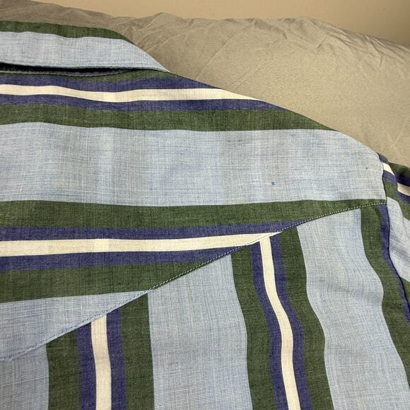 Vintage Wrangler Western Pearl Snap Shirt Mens XLT Tall Vertical Striped Green - Picture 10 of 14